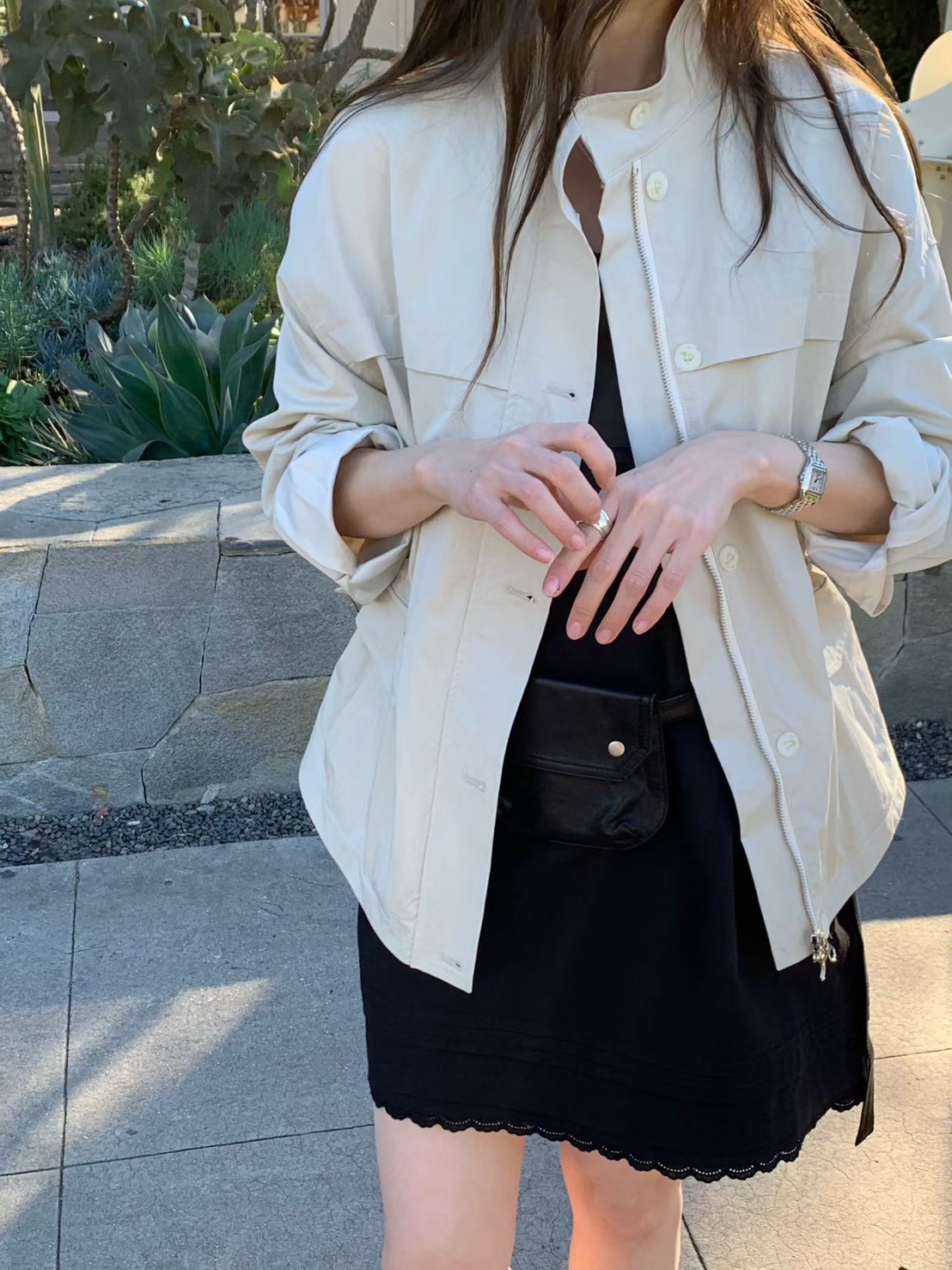 A59.淡雅收腰休閒口袋外套
