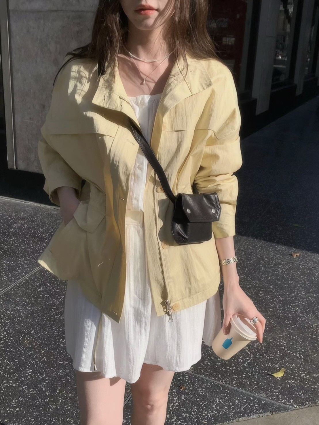 A59.淡雅收腰休閒口袋外套