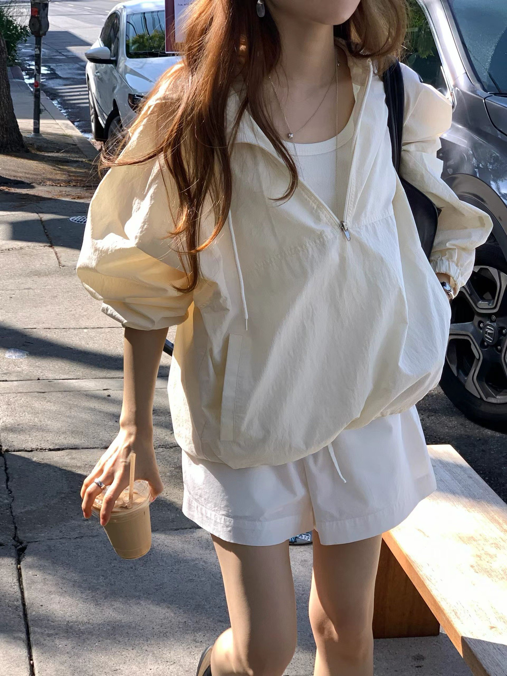 A14.顏值家半門襟拉鍊連帽上衣