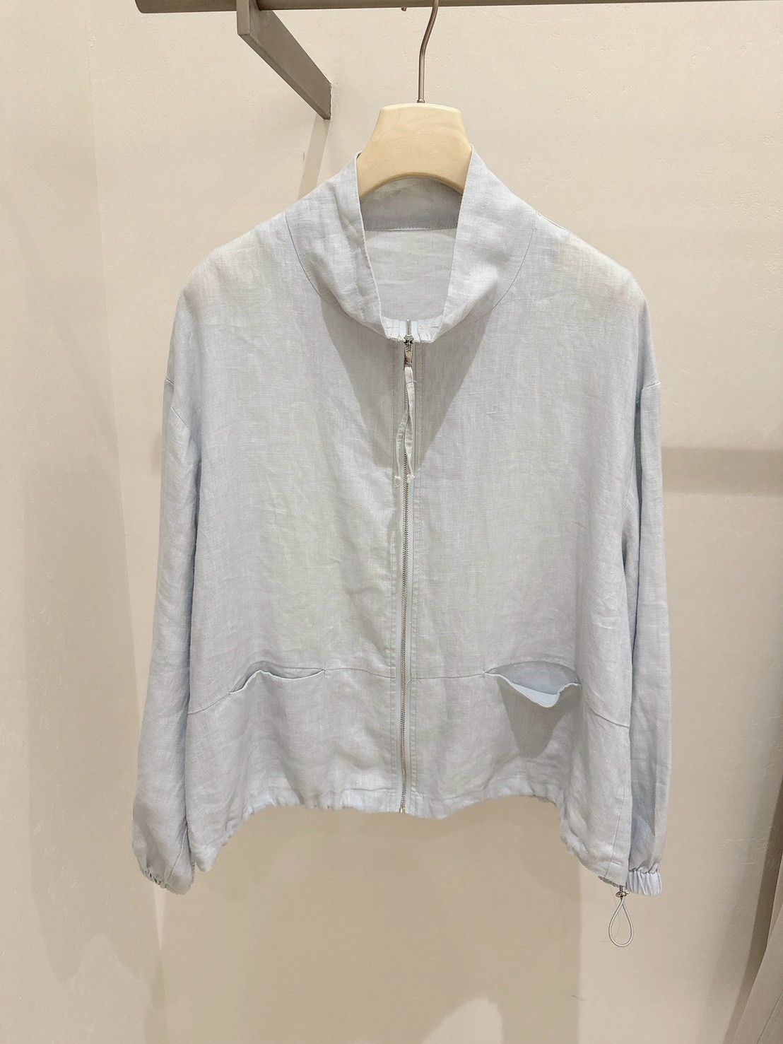 A21.100%亞麻落肩剪接口袋造型外套