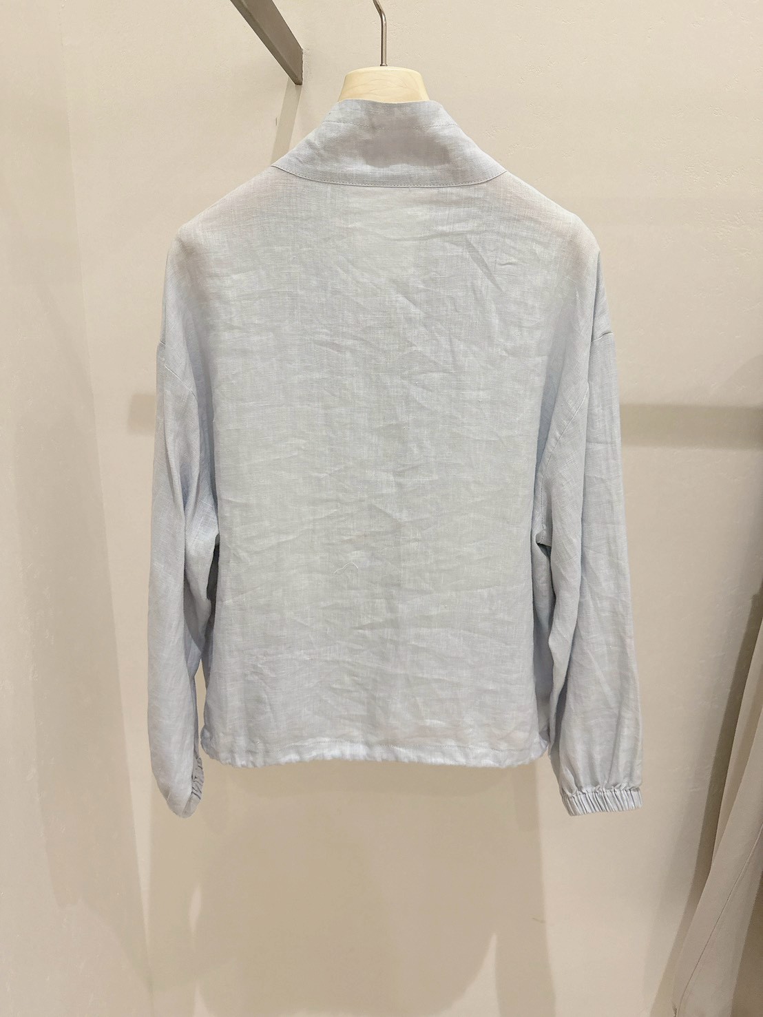 A21.100%亞麻落肩剪接口袋造型外套