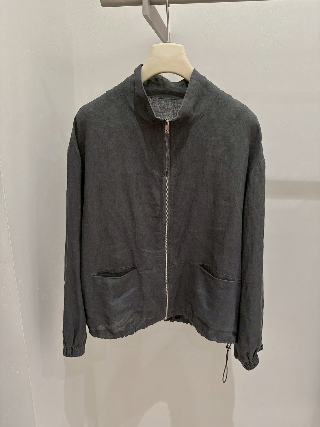 A21.100%亞麻落肩剪接口袋造型外套