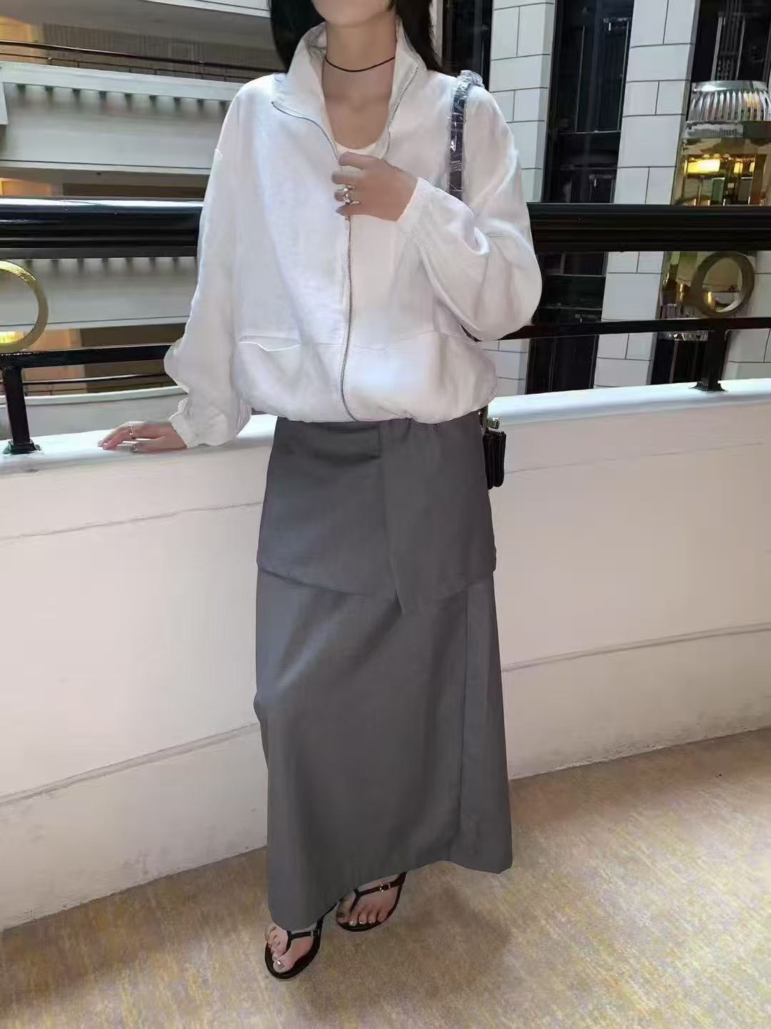 A21.100%亞麻落肩剪接口袋造型外套