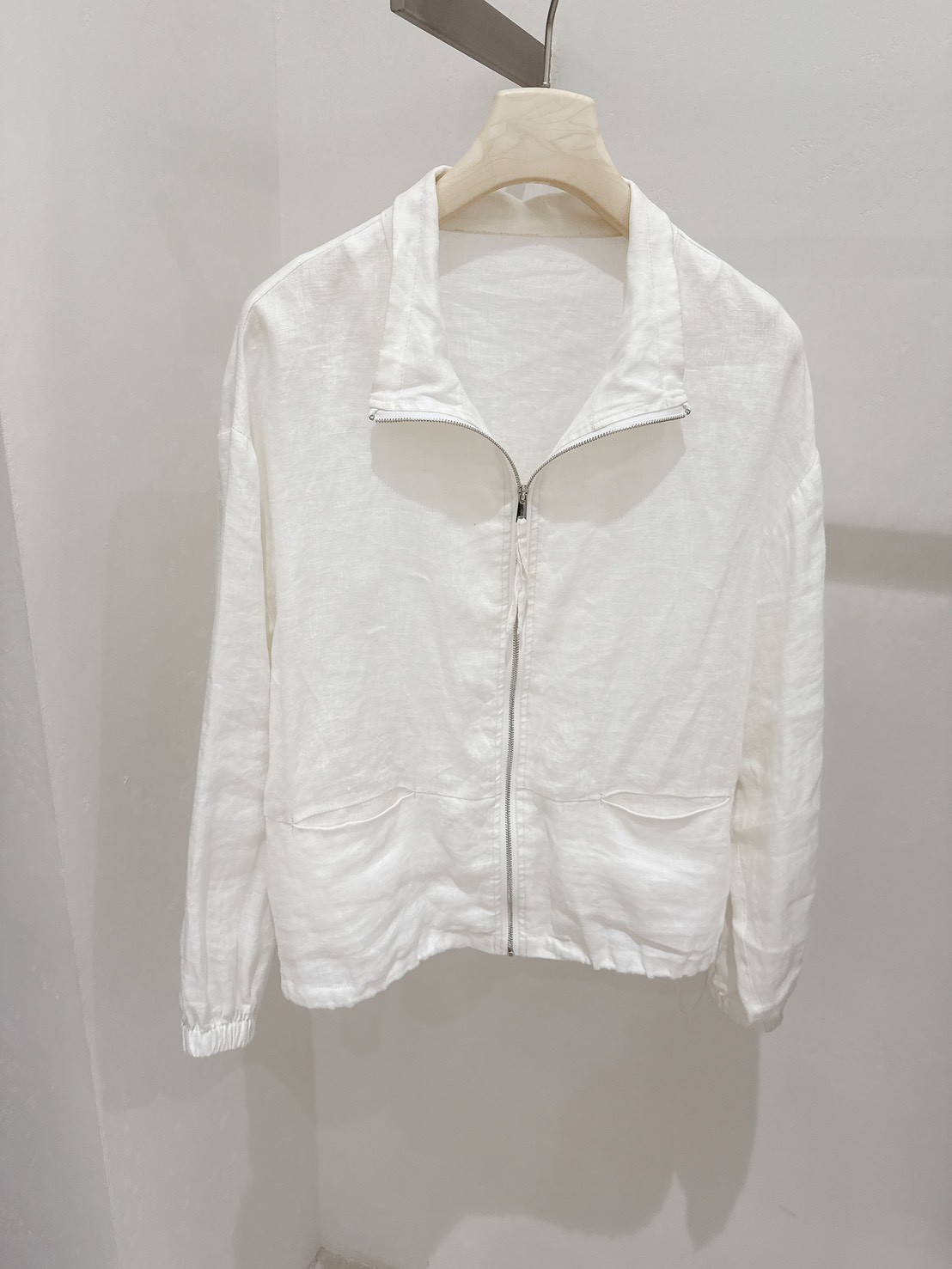 A21.100%亞麻落肩剪接口袋造型外套