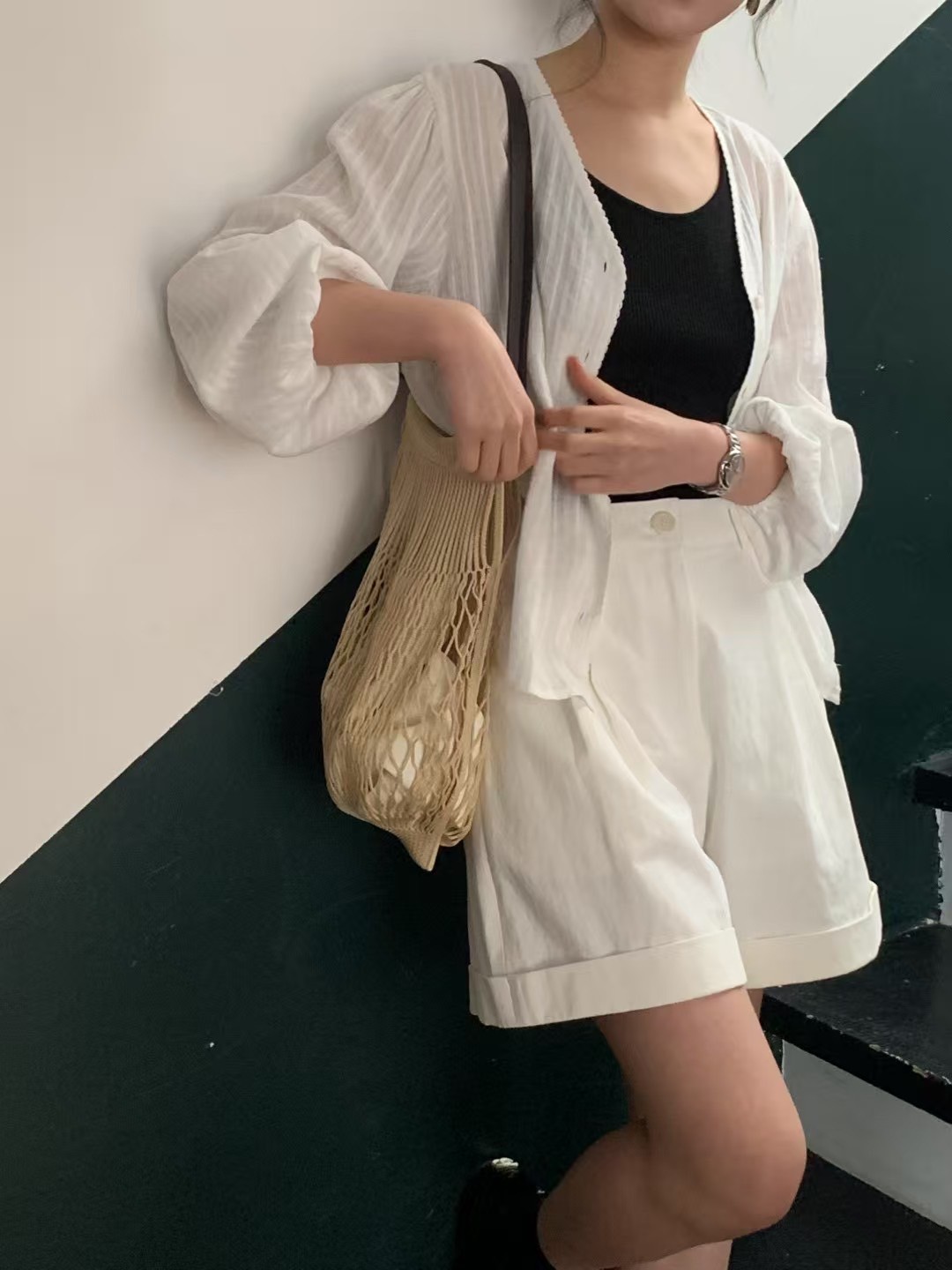 A72.清爽家滾邊澎袖織紋小外套