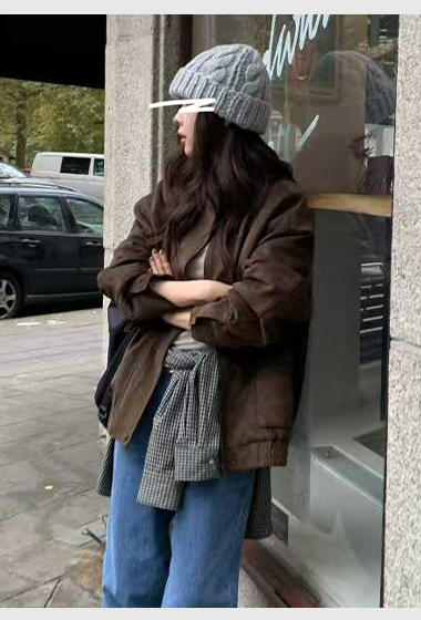 B15.小V家時髦立領麂皮外套