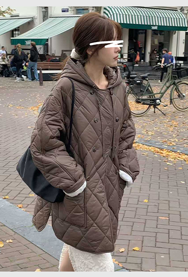 B14.小V家格紋中長連帽外套