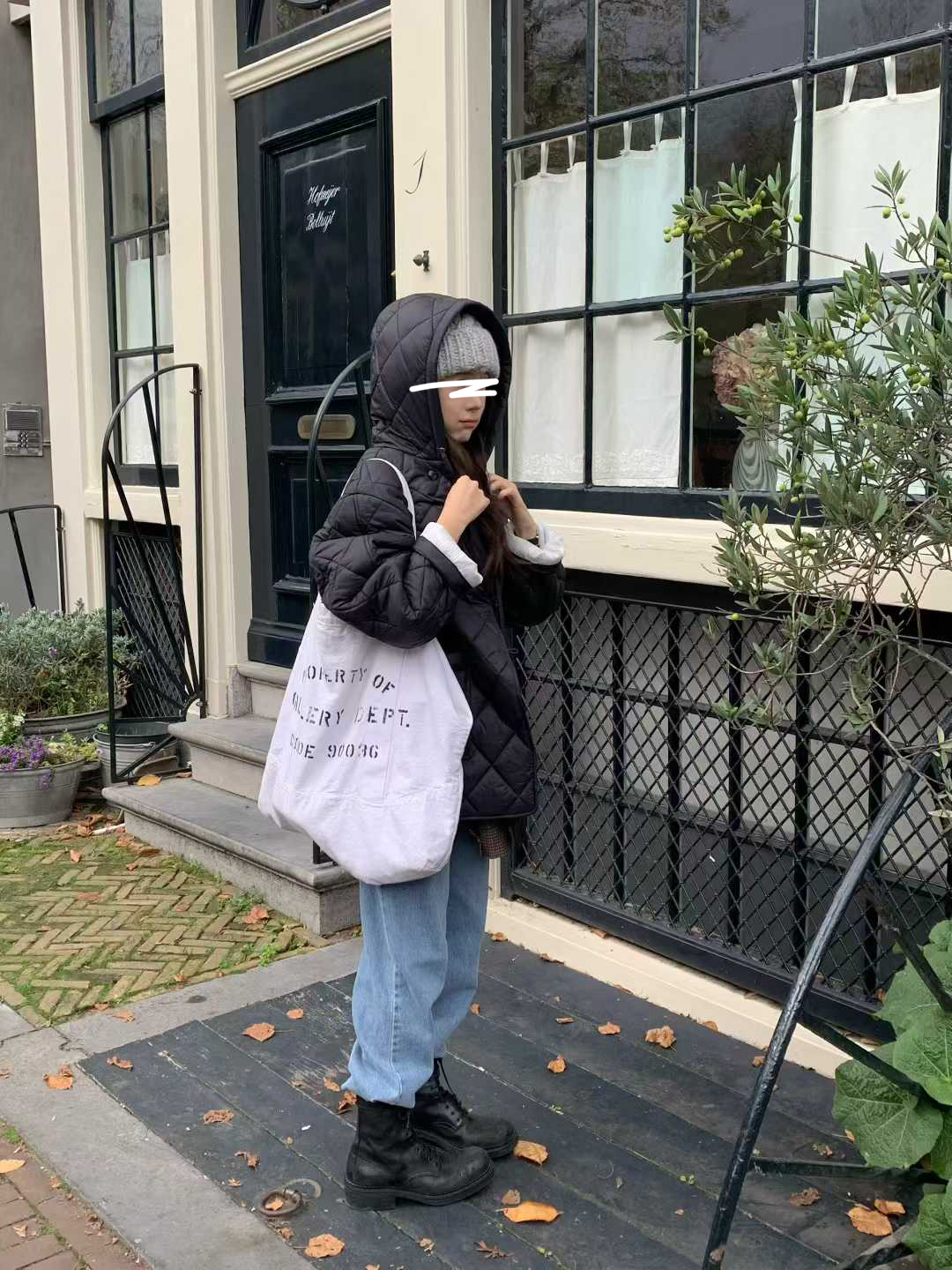 B14.小V家格紋中長連帽外套