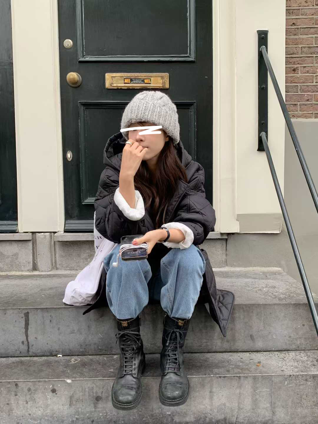 B14.小V家格紋中長連帽外套