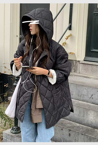 B14.小V家格紋中長連帽外套