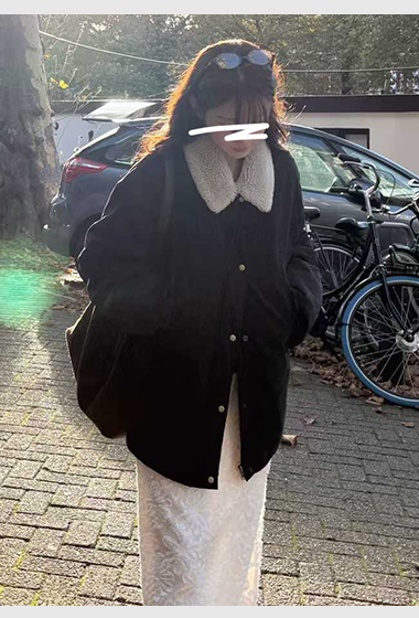 B08.小V家奶杏羊羔領鋪棉外套