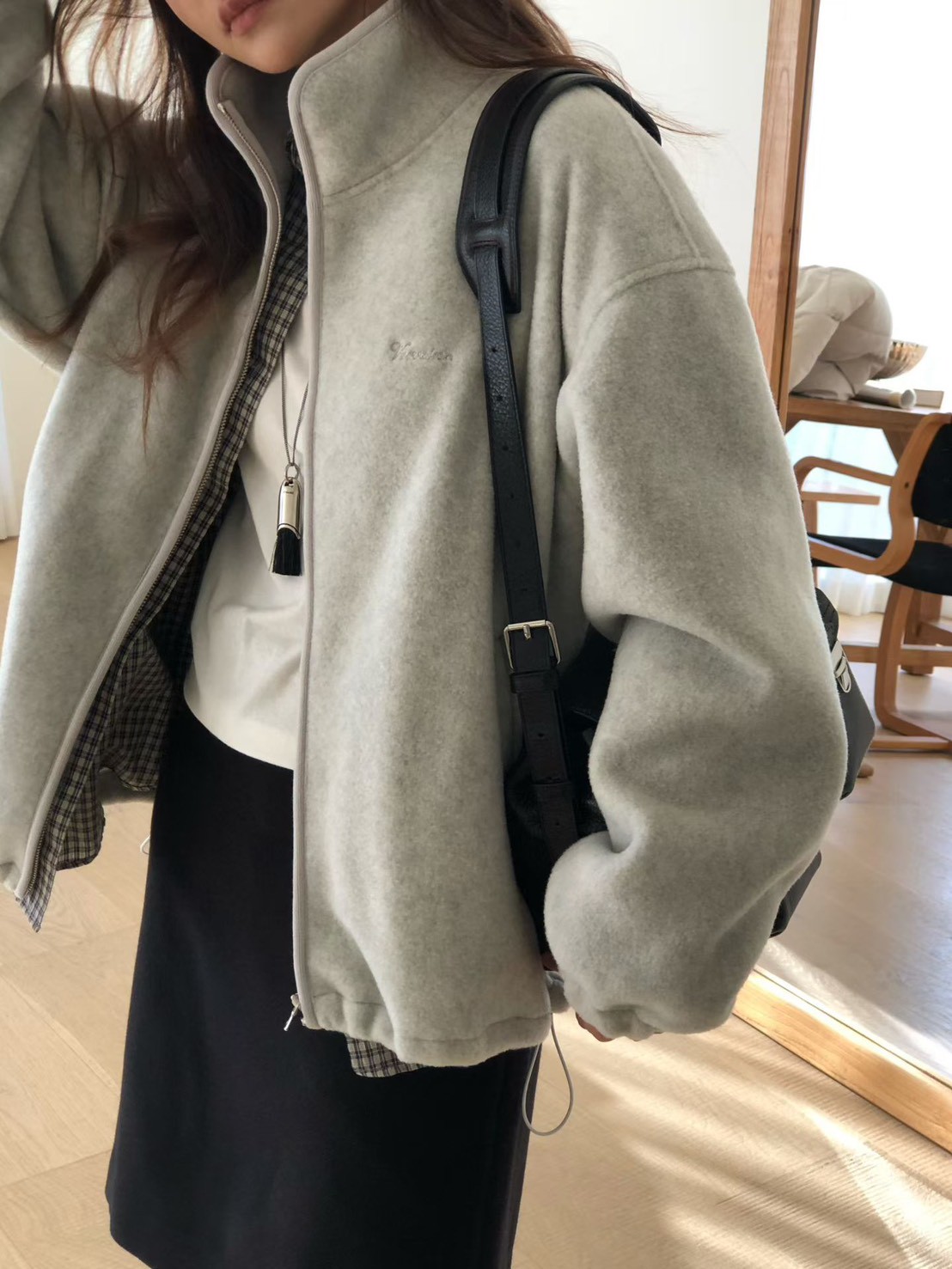 A31.大V家小繡字立領搖粒絨外套