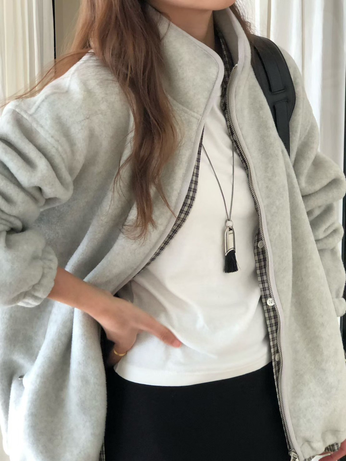 大V家小繡字立領搖粒絨外套