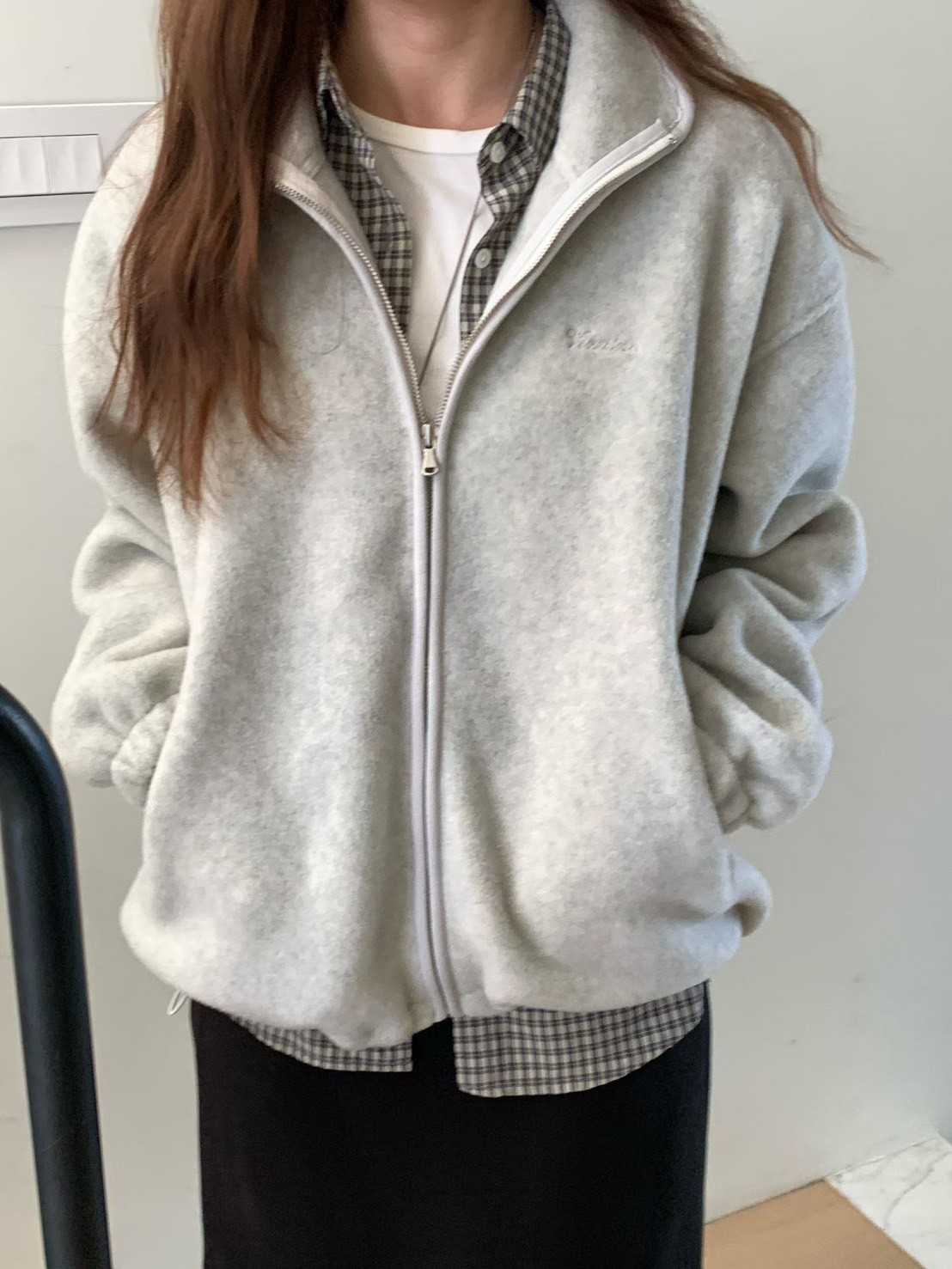 大V家小繡字立領搖粒絨外套