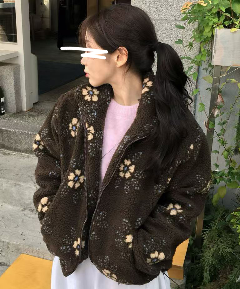 A42.韓妞可愛花朵QQ毛外套