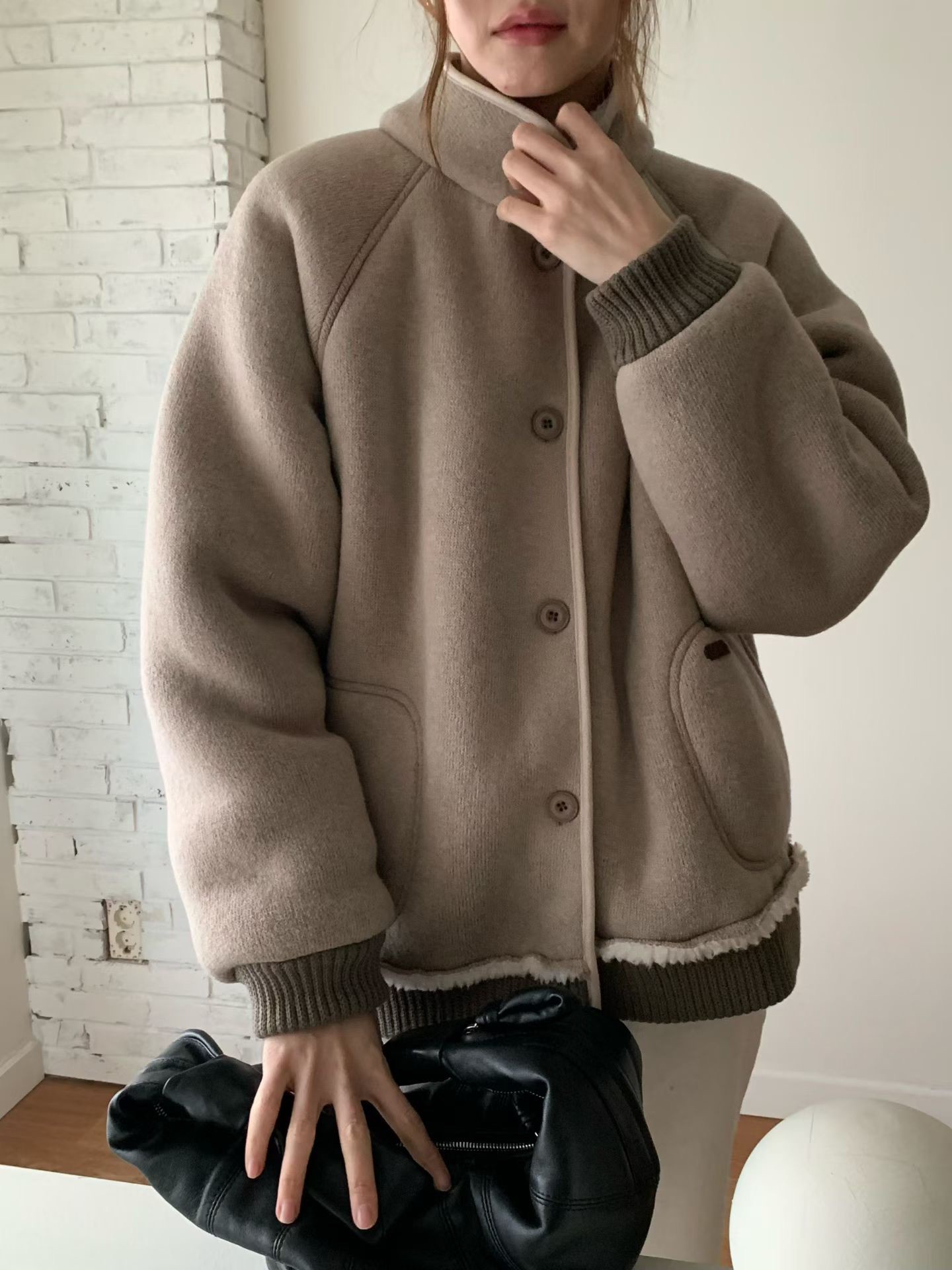 A80.棉花糖內QQ毛立領拉鍊外套