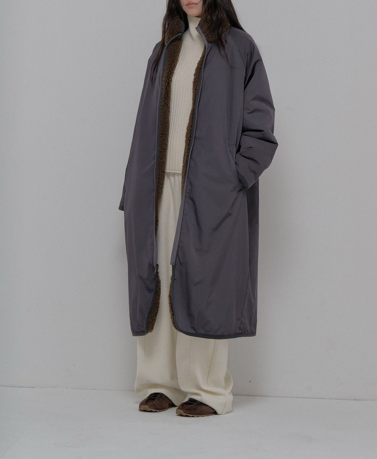 B55.正反2WAY長版QQ毛休閒外套