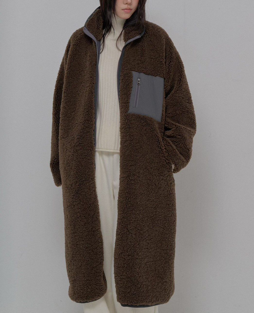 B55.正反2WAY長版QQ毛休閒外套