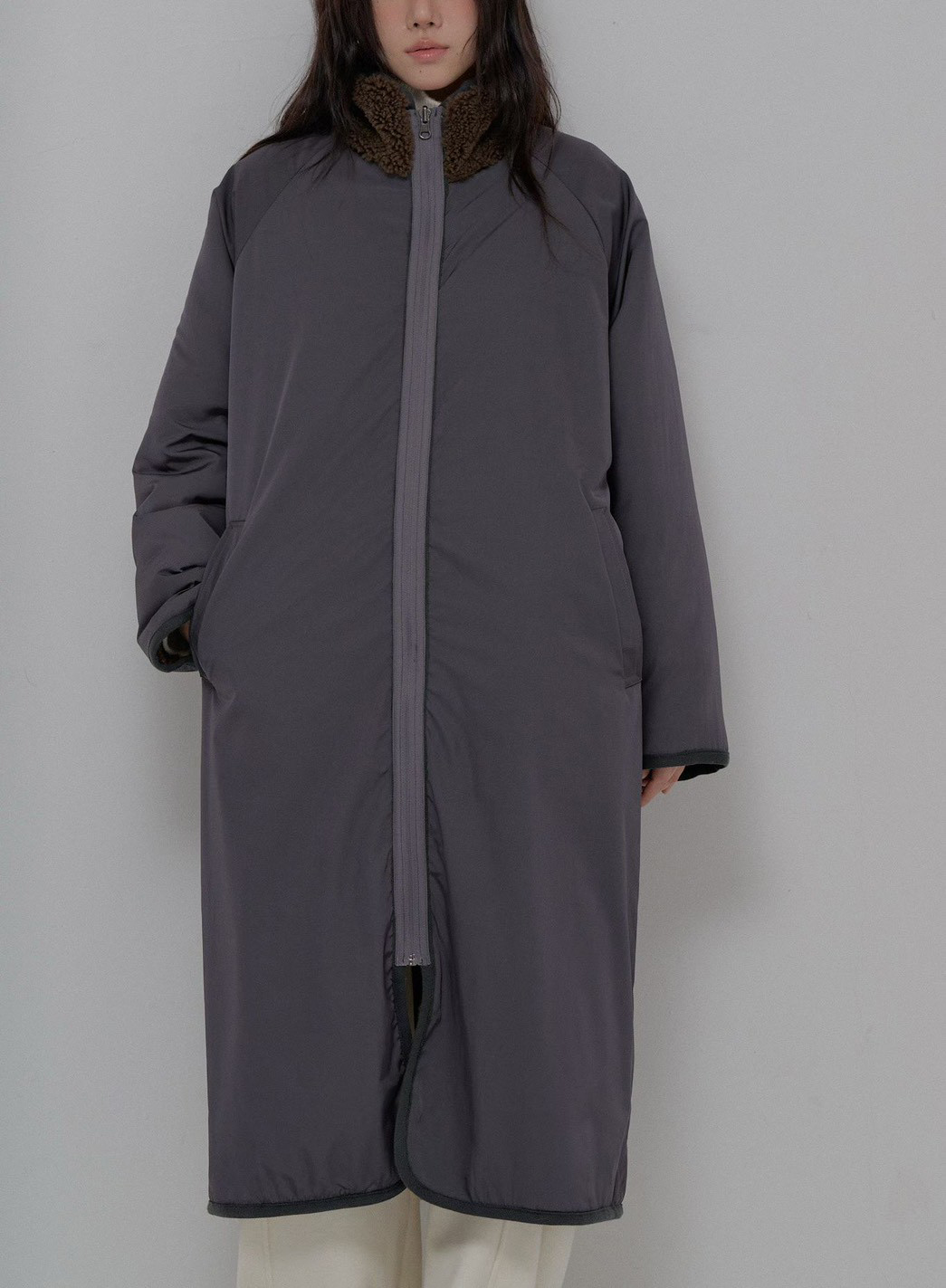 B55.正反2WAY長版QQ毛休閒外套