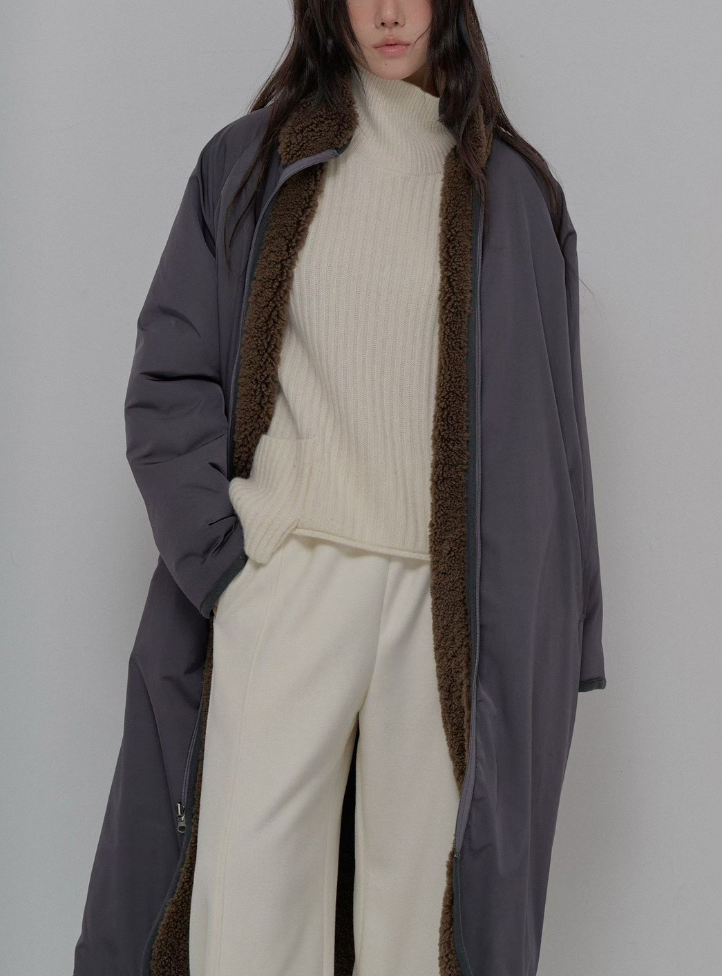 B55.正反2WAY長版QQ毛休閒外套