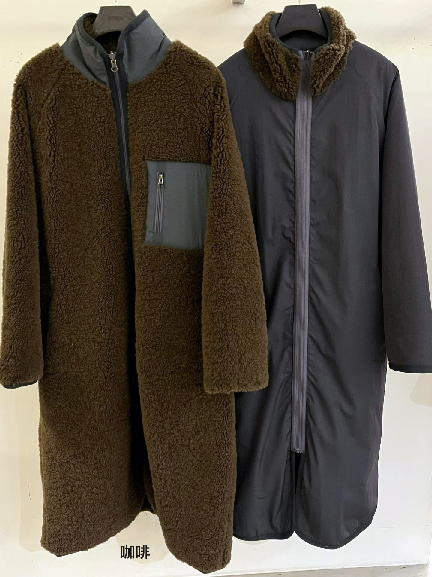 B55.正反2WAY長版QQ毛休閒外套