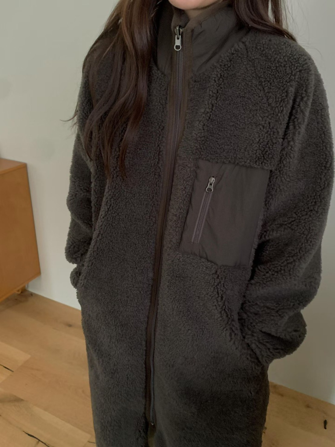 B55.正反2WAY長版QQ毛休閒外套