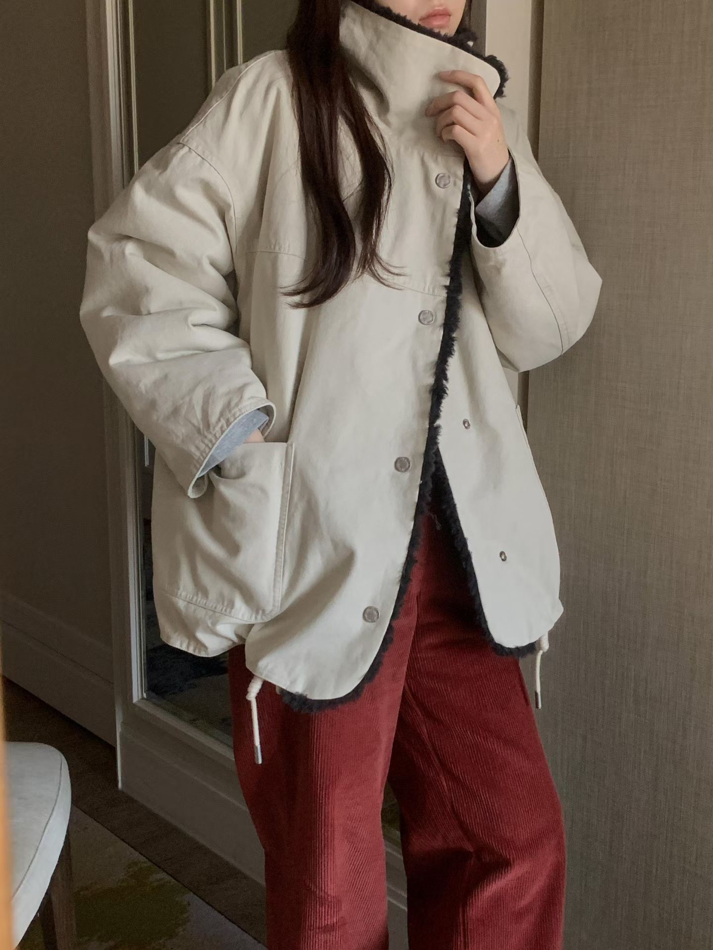 B54.正反2WAY率性女孩毛毛外套