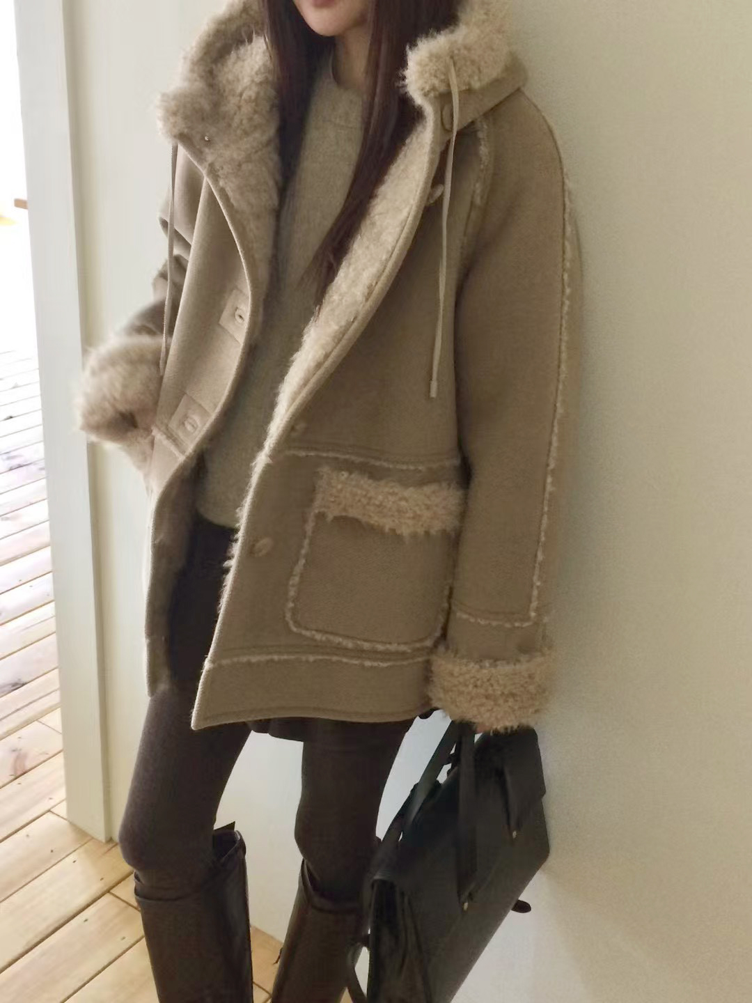 B44.復古女孩麂皮羊毛外套