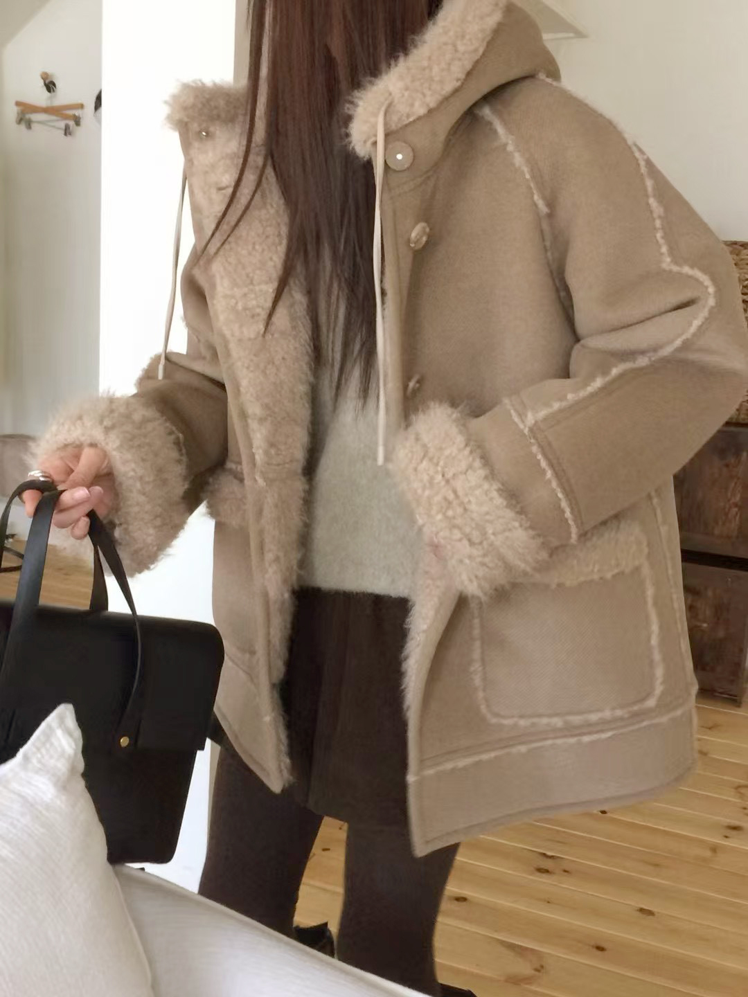 B44.復古女孩麂皮羊毛外套