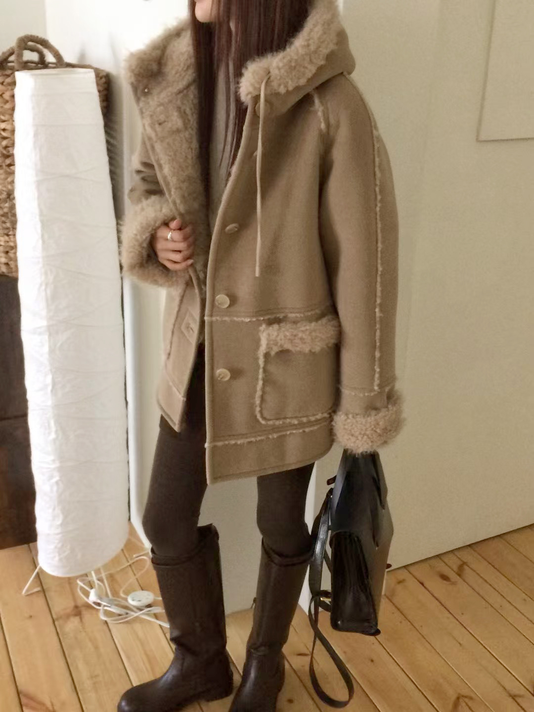 B44.復古女孩麂皮羊毛外套