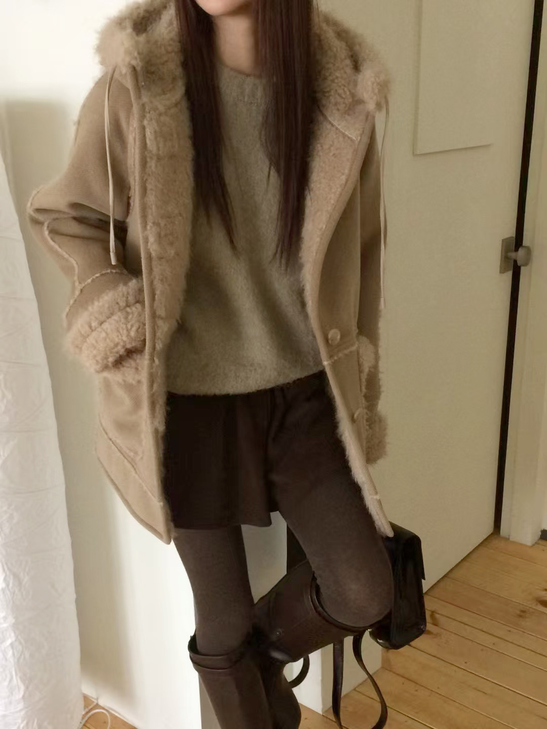 B44.復古女孩麂皮羊毛外套