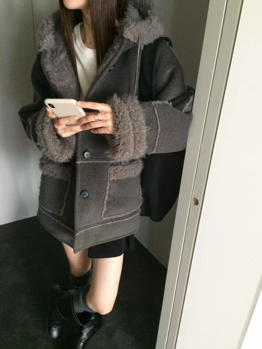 B44.復古女孩麂皮羊毛外套