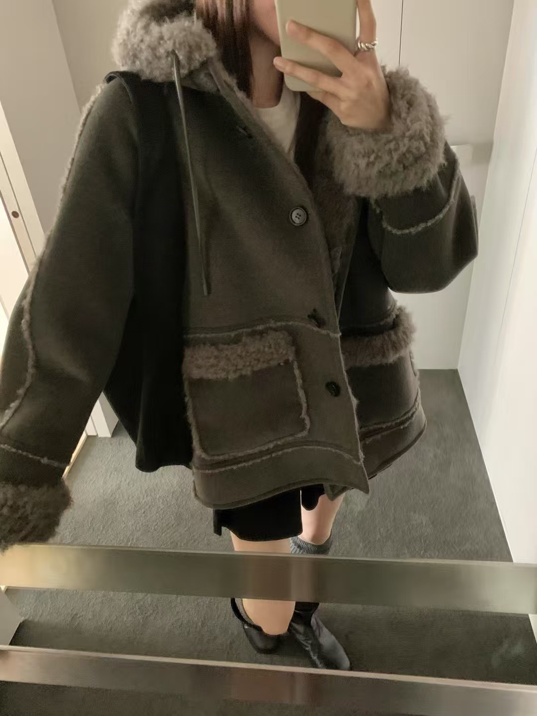 B44.復古女孩麂皮羊毛外套