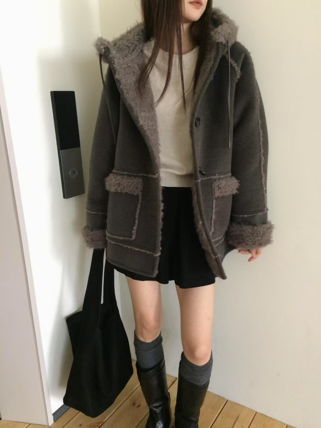 B44.復古女孩麂皮羊毛外套