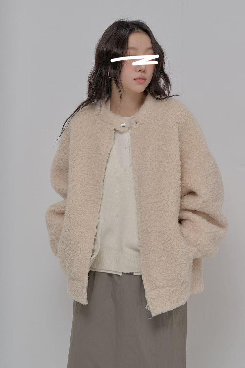 B59.擁抱泰迪熊無領拉鏈外套