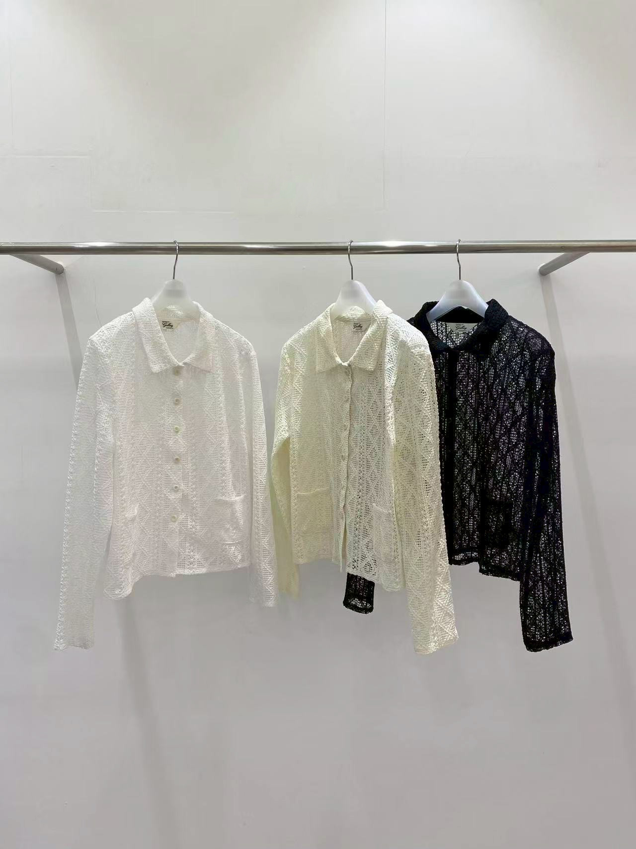 B49.G牌雙口袋蕾絲襯衫