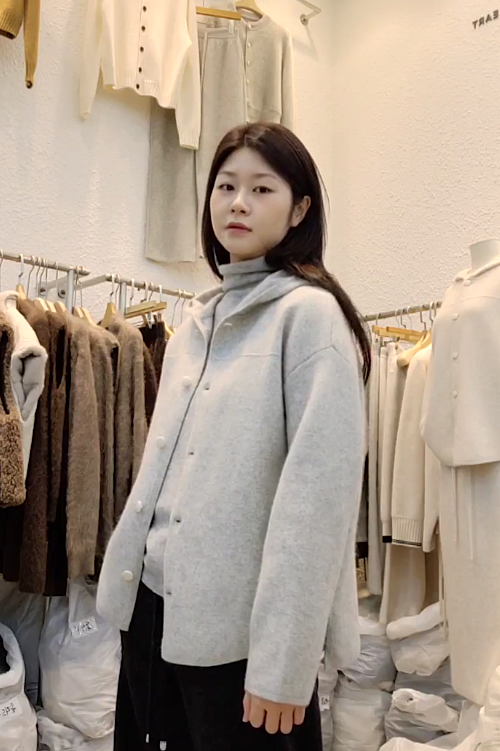 B36.星星家俏皮浣熊羊毛混紡連帽外套