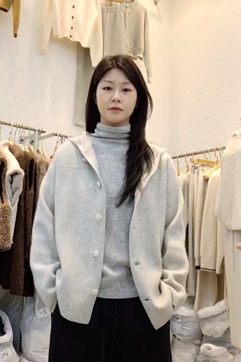 B36.星星家俏皮浣熊羊毛混紡連帽外套