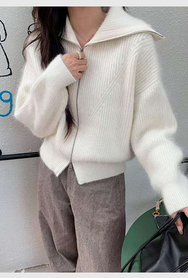 B85.可可家坑條大翻領羊毛外套