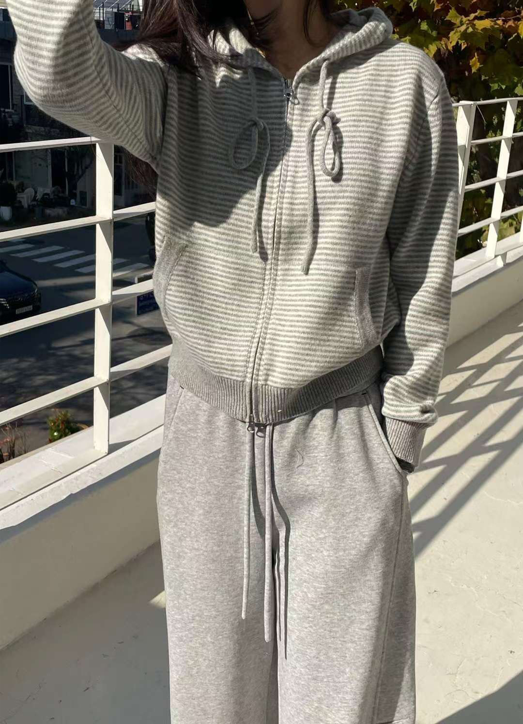 A91.星星家100%Wool細條紋連帽休閒外套