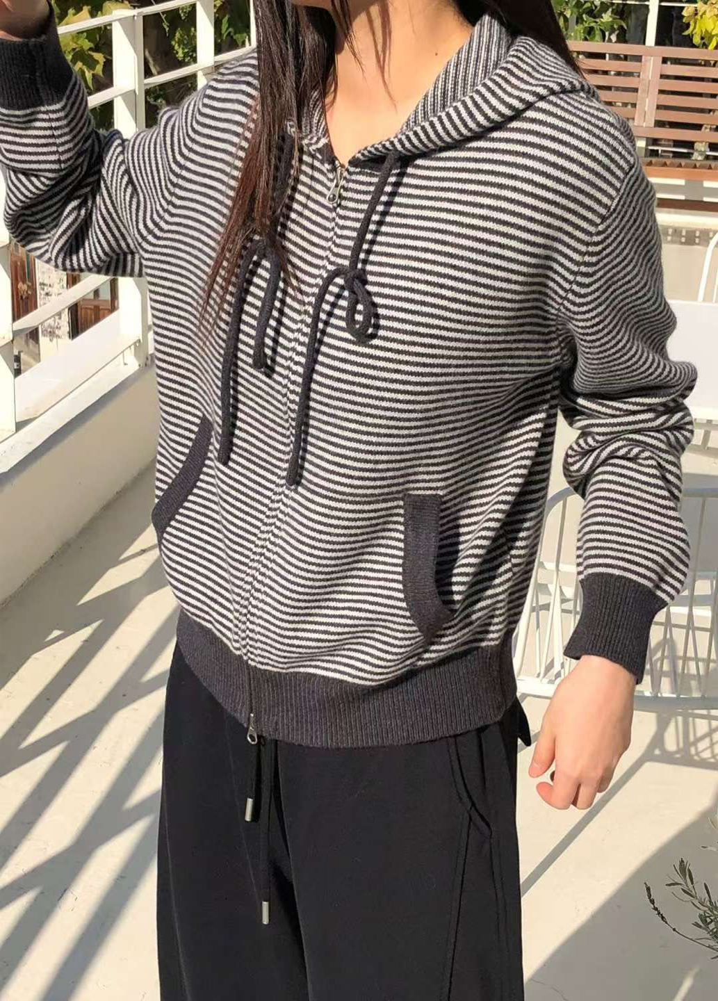 A91.星星家100%Wool細條紋連帽休閒外套