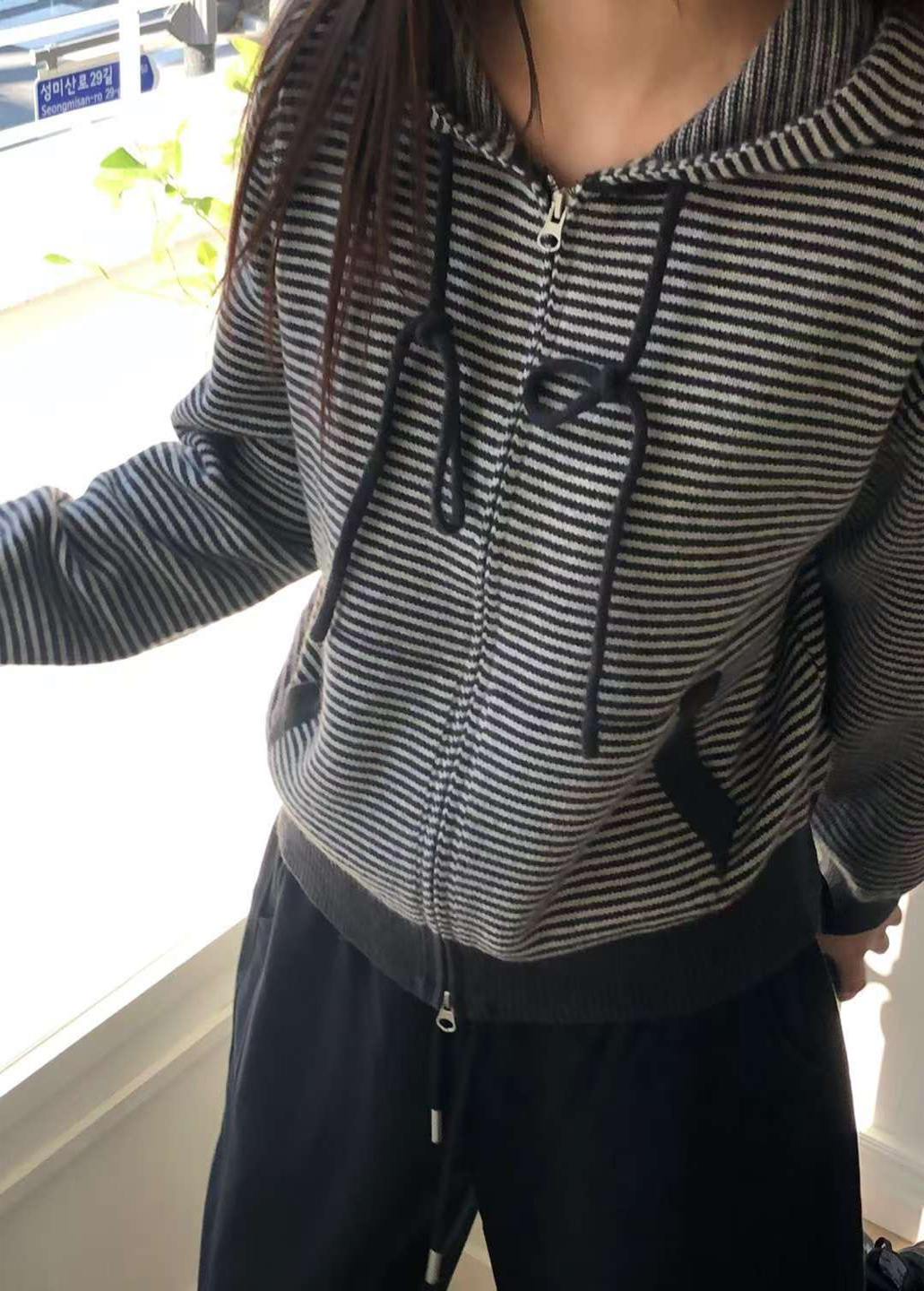 A91.星星家100%Wool細條紋連帽休閒外套