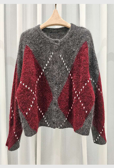 A98.星星家馬海毛復古菱格毛衣