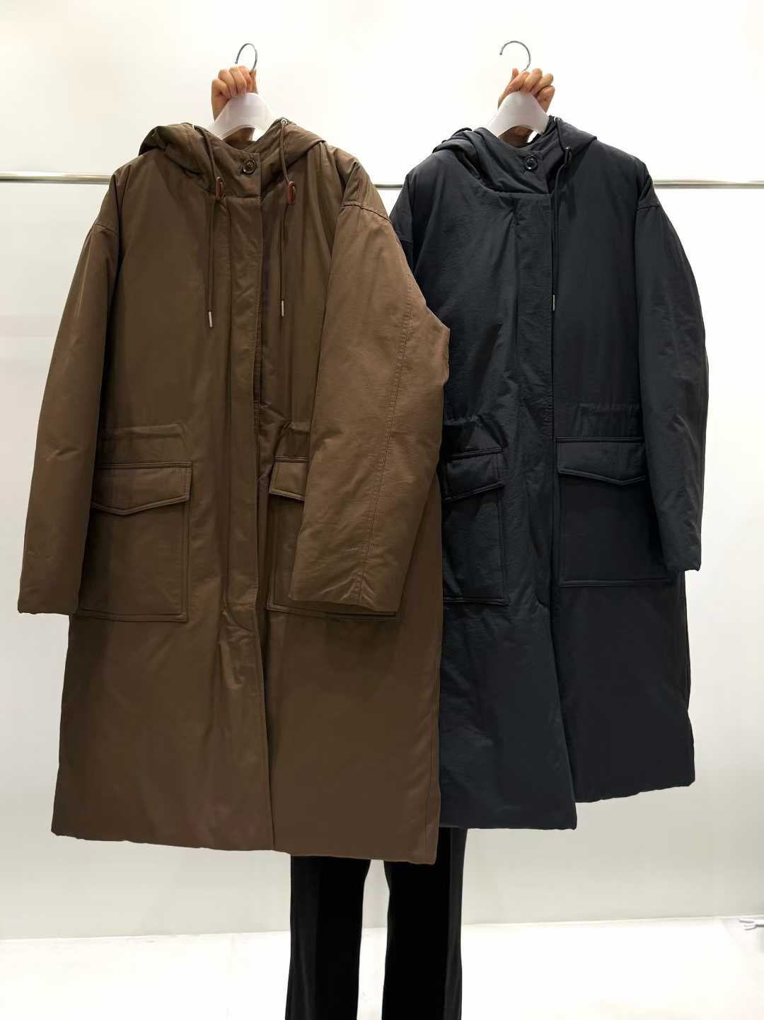 B84.質感家追雪鵝絨連帽長版外套