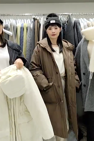 B84.質感家追雪鵝絨連帽長版外套