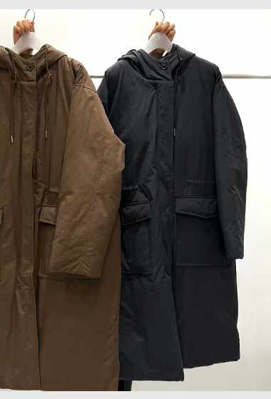 B84.質感家追雪鵝絨連帽長版外套