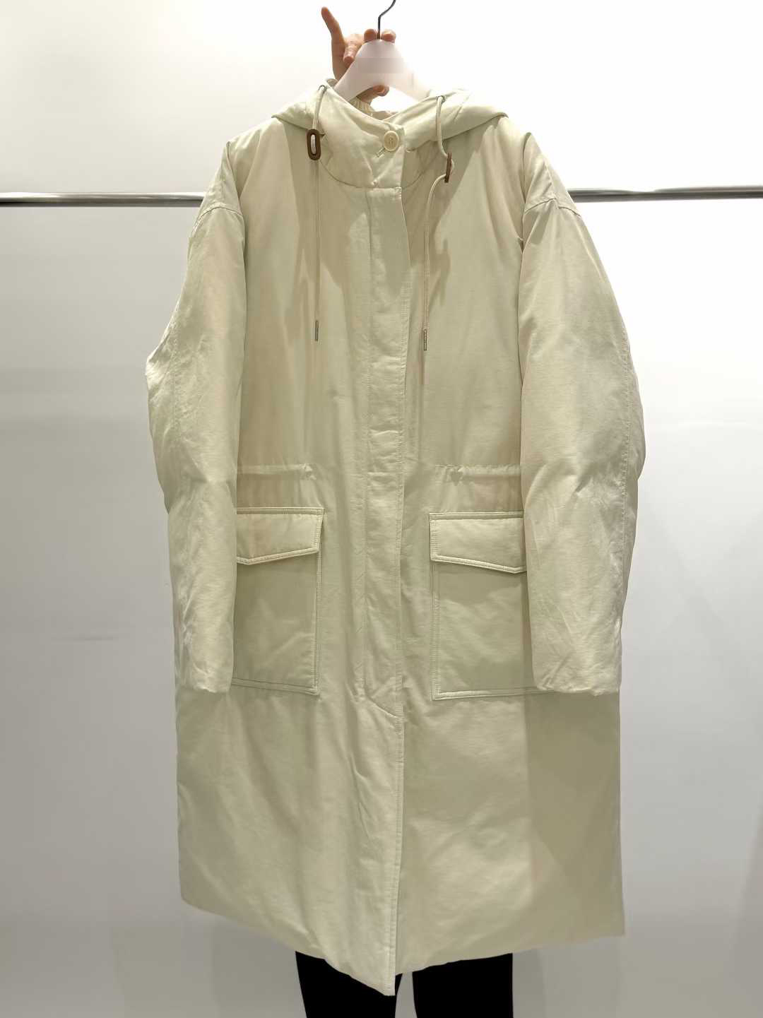 B84.質感家追雪鵝絨連帽長版外套