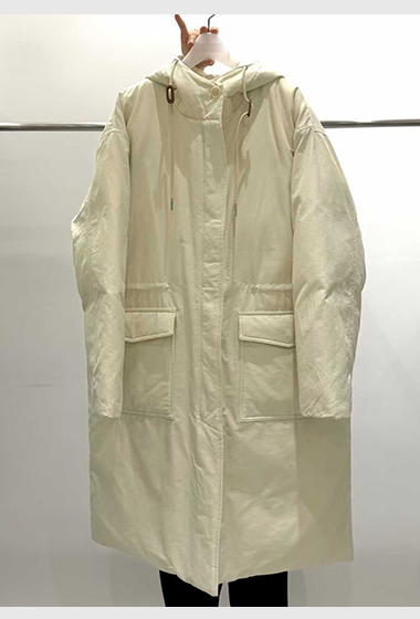 B84.質感家追雪鵝絨連帽長版外套