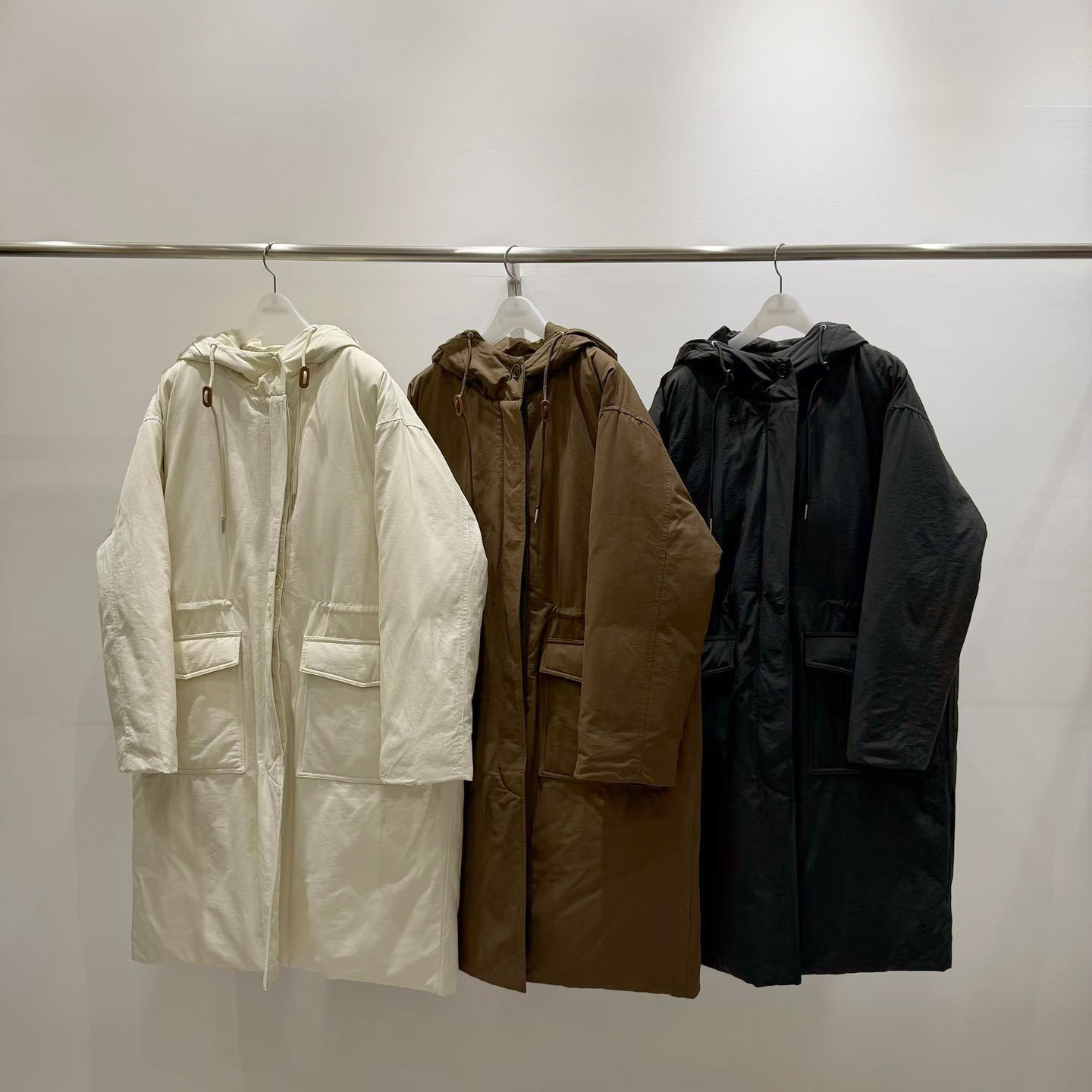 B84.質感家追雪鵝絨連帽長版外套