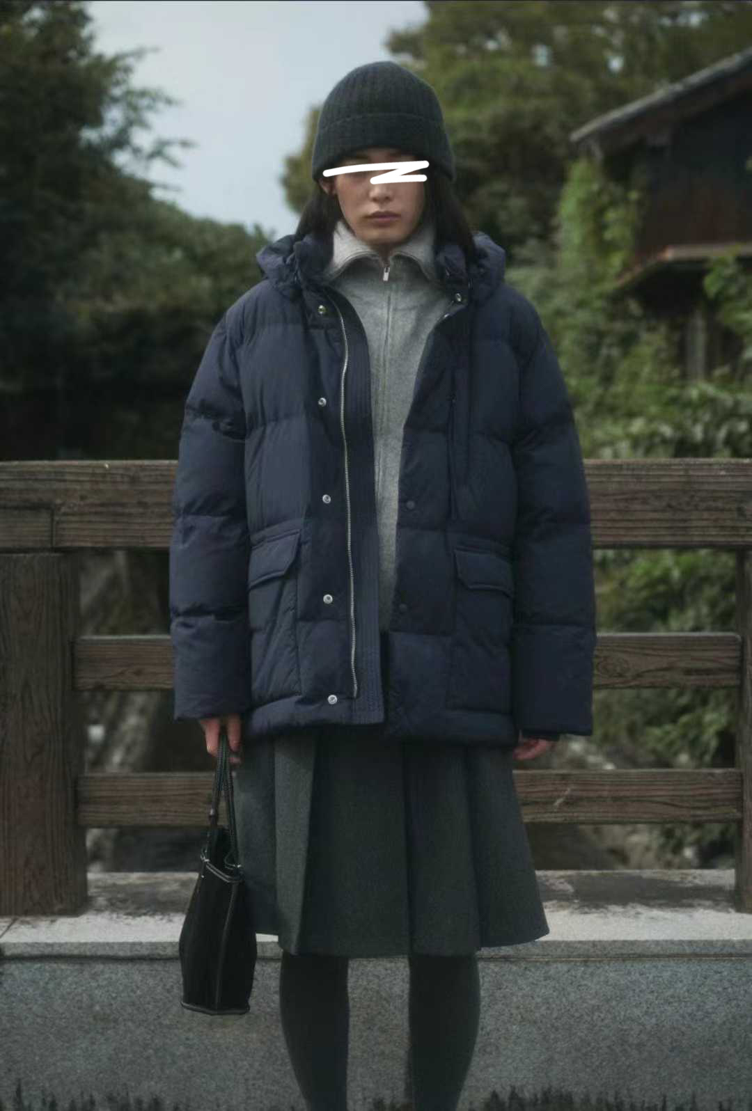 B83.質感家保暖帽可拆鵝絨中長外套